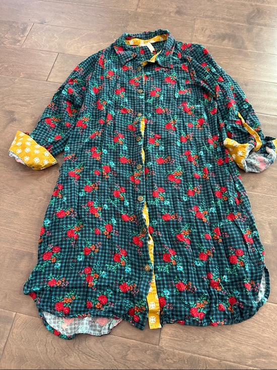 Matilda Jane Dresses & Skirts - Matilda Jane Green Plaid Floral Button-Up Dress with Yellow Accents
